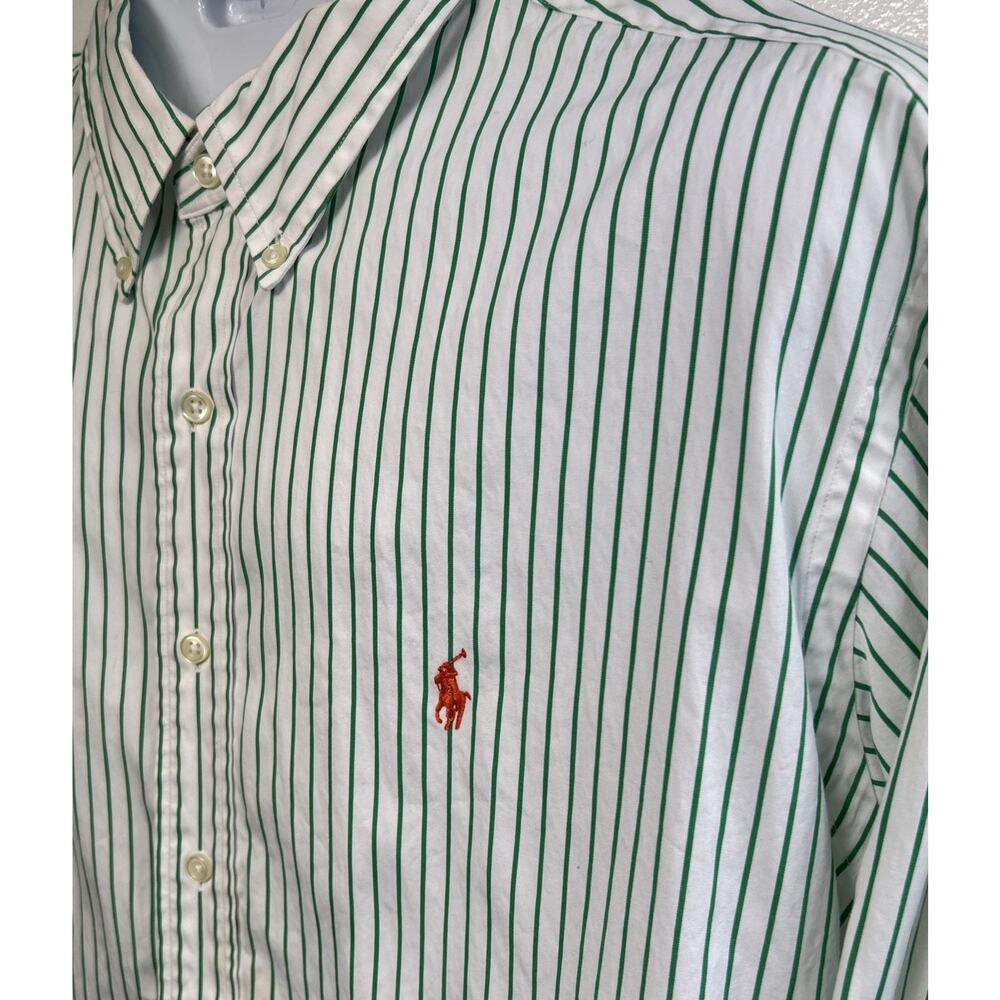 Vtg Polo Ralph Lauren Button Up Poplin Shirt XXL L/S 90s White -Green Stripe